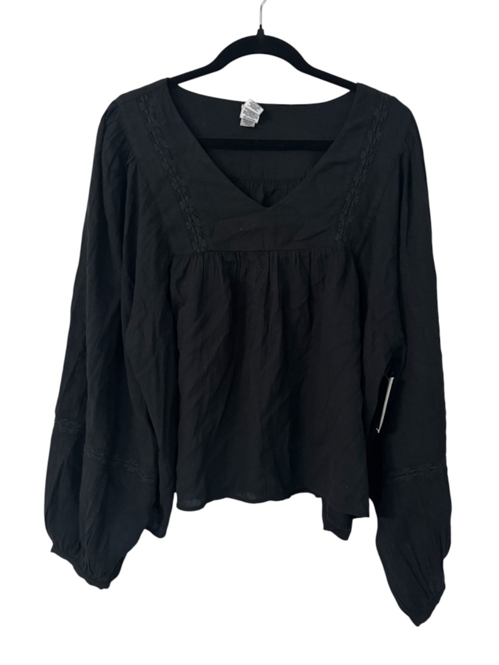 Melrose and Market Black Long Sleeve V-Neck Lace Detail Blouse Sz XXL GUC